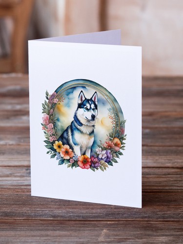 Caroline's Treasures Siberian Husky und Blumen Grußkarten 8 Stück - Bild 2 von 3