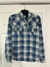 Lacoste Men  s Long Sleeve Button Down Western Plaid Blue Shirt Size Small 38