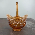 Vtg FENTON Glass Basket Amber Glass Lily of the Valley w/ Opalescent Highlights
