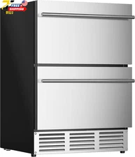 24 Inch under Counter Double Drawer Fridge Weather Proof Stainless Steel Outdoor