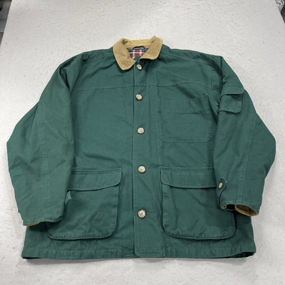 #ad VINTAGE Woodlake Jacket Mens Large Green Corduroy Collar Barn Chore Coat 90s $39.99