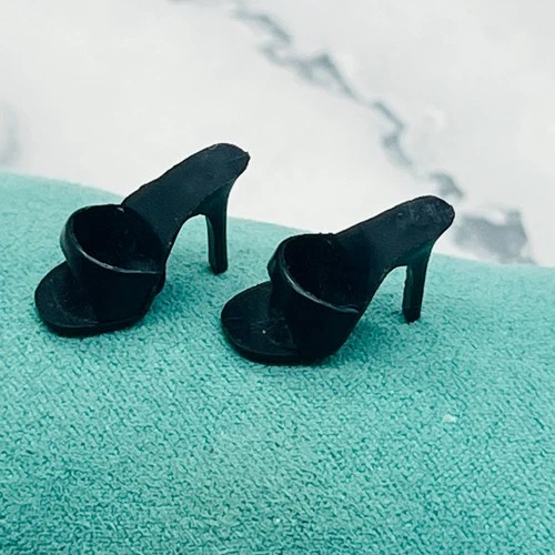 Barbie Mattel Black Open Toe  Heels Mules Pumps Shoes Vintage 1960's Japan Nice!