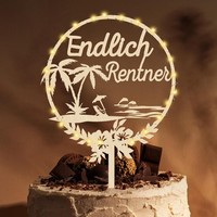 Cake Topper Endlich Rentner Holz Mit LED Lichterkette Tortendeko Rente Ruhestand