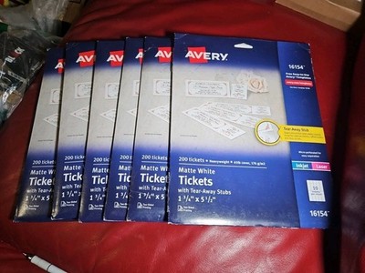 6x Avery 16154 Blank Printable Matte White Tickets 200 Pack 1200 Total Sealed