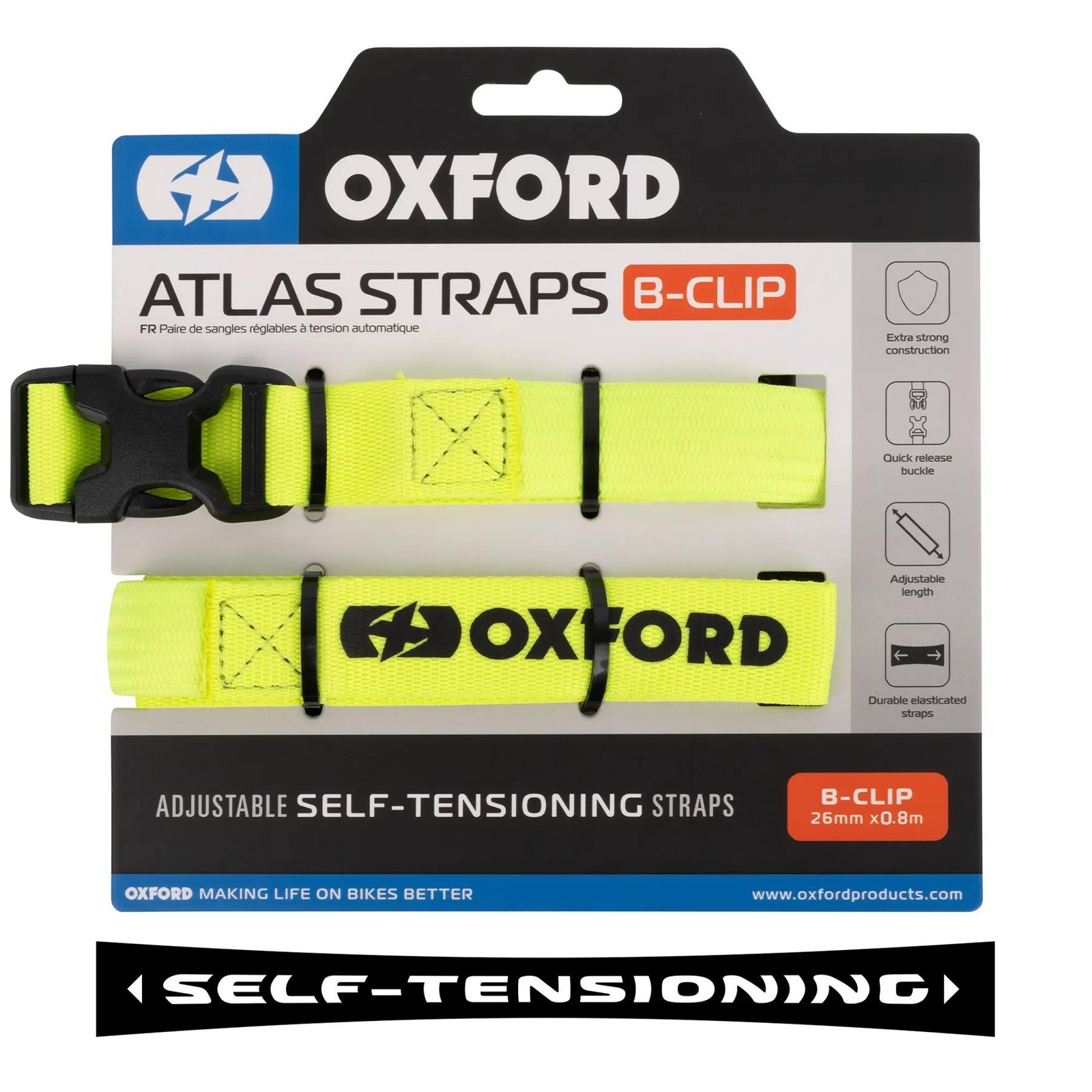 Oxford Atlas Motorcycle Straps B-Clip 26 mm x 0.8 Metre Motorbike Luggage Yellow