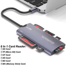 6-in-1 USB-C Card Reader SD TF CF XD M2 MS Memory Card Adapter 480Mbps