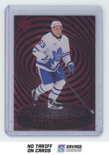 2025-26 Upper Deck Fluorescence Red Rookie Easton Cowan #F-4 Toronto Maple Leafs