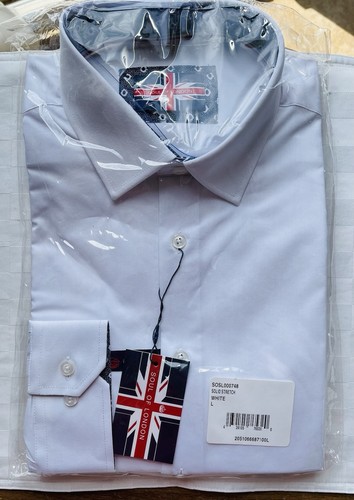 Soul Of London Men’s White Button Down Long Sleeve Stretch Cotton Dress Shirt L - 第 9/10 張圖片
