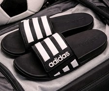 Adidas Kids Adilette Slide Sandals Black White Youth Size 1 Slip On Pool Shoes