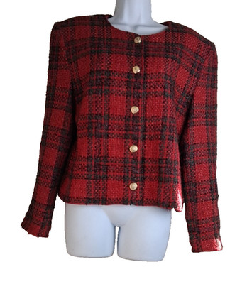 Tan Jay By Nygard Women's Plaid Red Jacket Sz 12