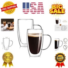 2-Pack 15 Oz Double Walled Glass Coffee Mugs with Handle,Large Insulated Laye...