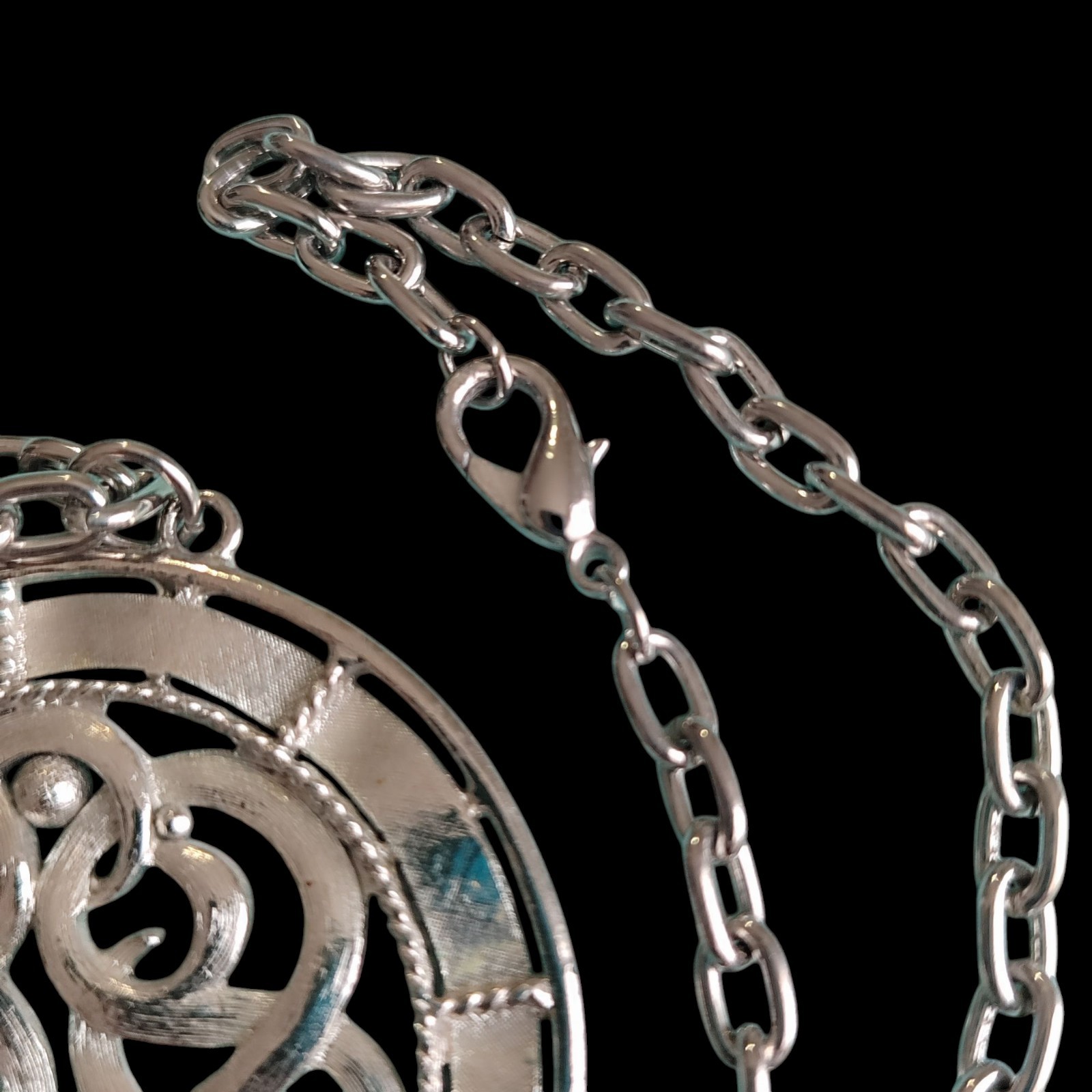 Large Scrollwork Medallion Retro Silver Tone Neck… - image 5