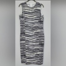 Vintage Liz Claiborne 100% Silk Striped Dress Size 6/S Black White Sleeveless