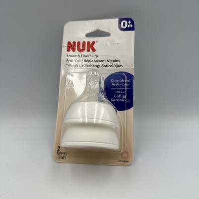 NUK Smooth Flow Pro Anti-Colic 2-Packs 0+m Nipple & Collar Silicone NEW