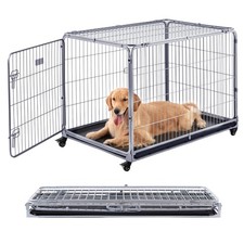 Collapsible Dog Crate for Large Dogs - 42 inch Escape Proof Double Door Metal...