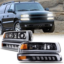 Fits 1999-2002 Silverado 00-06 Tahoe Black Projector Headlightsled Bumper Lamps