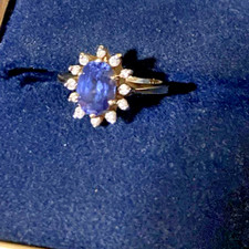 14KP Yellow Gold Tanzanite and Diamond Cocktail Ring Size 7