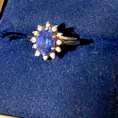 14KP Yellow Gold Tanzanite and Diamond Cocktail Ring Size 7