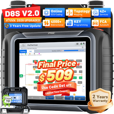 XTOOL D8S V2.0 Car Diagnostic Scanner Topo Mapping Key Programmer 42+ Resets FCA