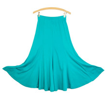 Vintage 1980s turquoise midi skirt S pull-on cotton blend A line green stretch