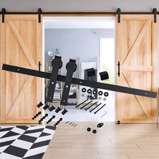 8 FT Double Sliding Barn Door Easy Installation Modern Barn Door Kit in Black