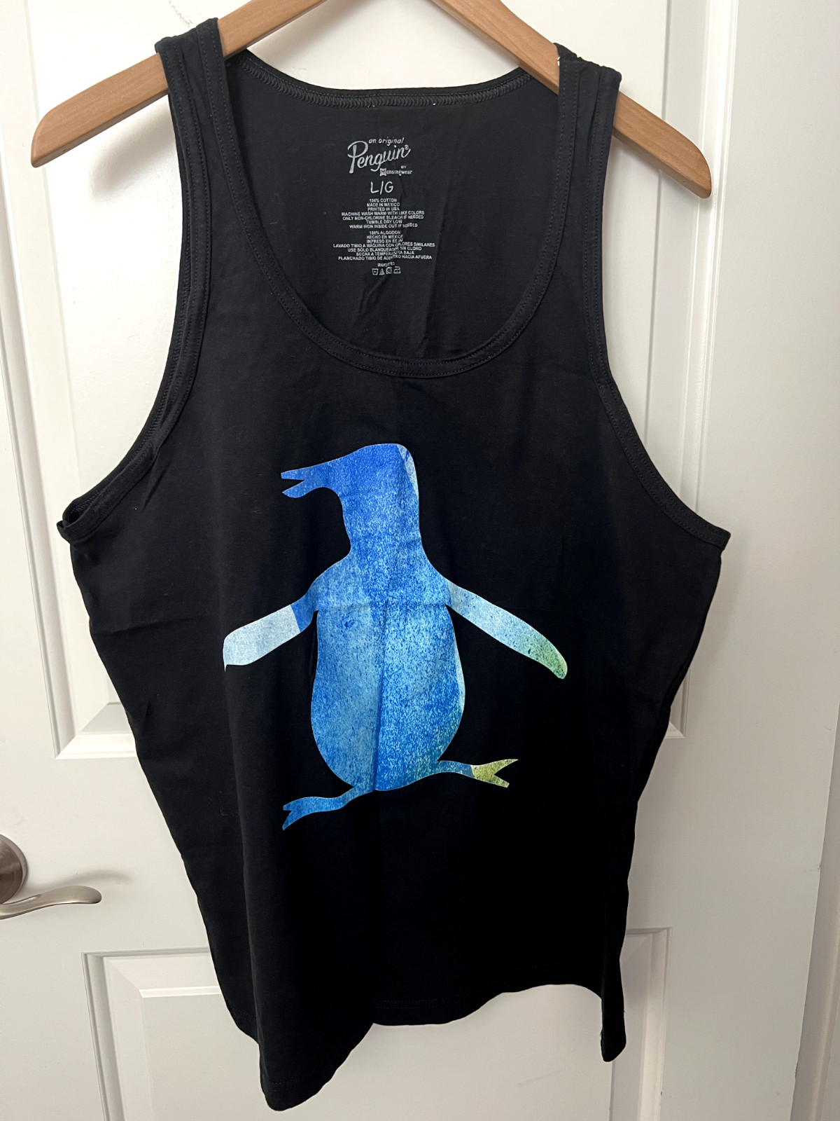 S Tank Top Shirt Black Blue Watercolor Pete Logo Large Nwot