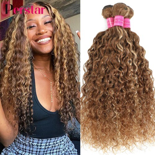 Highlight Water Wave Bundles Human Hair Weave Bundles Brazilian Ombre Brown