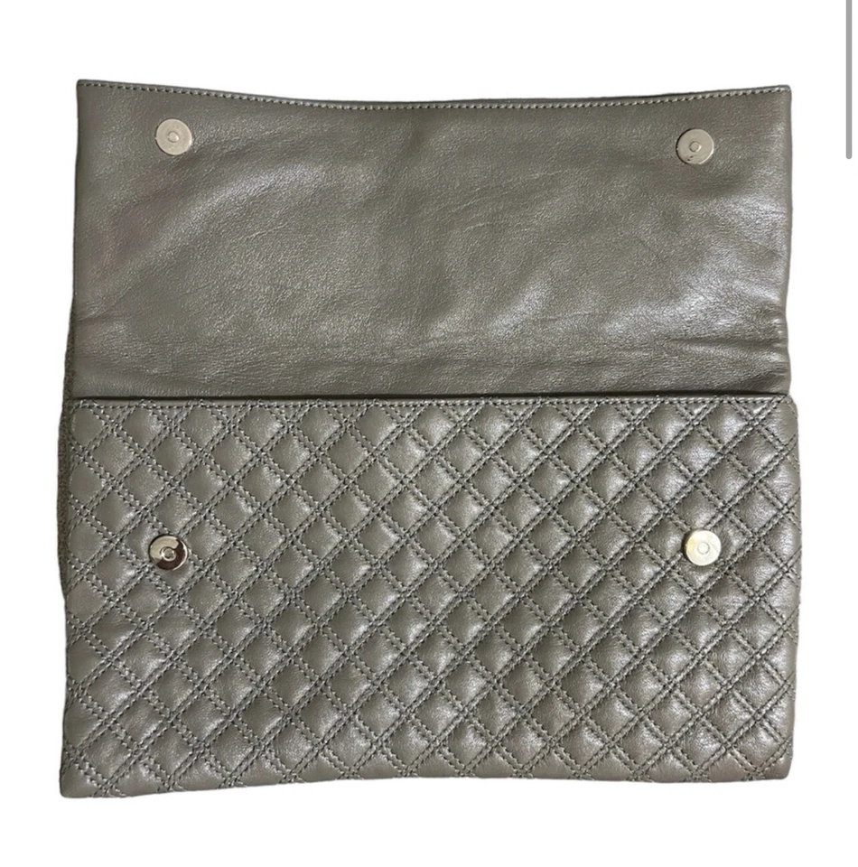 NWT Marc Jacobs Gray Leather Quilted Large Eugenie Clasp Clutch Silver Hardware - Image 2 of 4