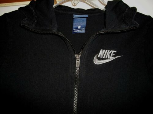 Vtg. Nike Full Zip Boys Black Hooded Sweatshirt Hoodie Size Med Blue Tag - Picture 2 of 7