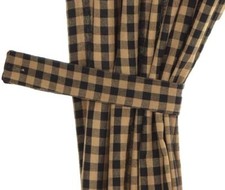 Lined 63" Curtains Set Black Star Patch Scalloped Hem Khaki Check with Tie Backs