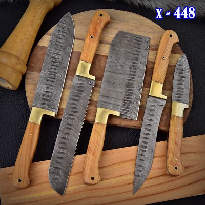 CUSTOM HANDMADE FORGED DAMASCUS STEEL CHEF KNIFE SET KITCHEN KNIVES SET STEAK x