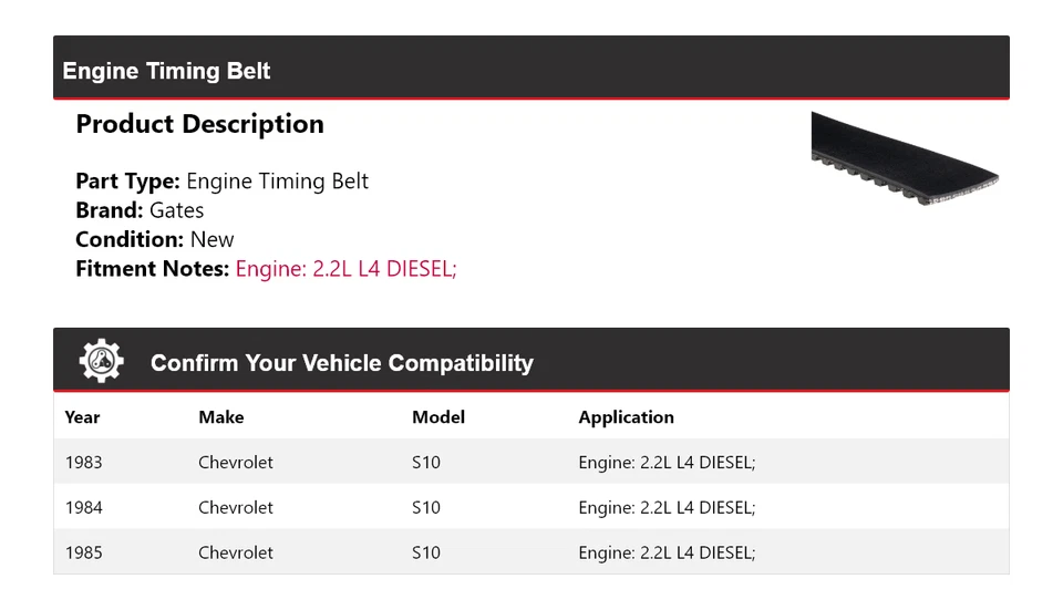 Para 1983-1985 Chevrolet S10 2.2L L4 motor diesel portas de correia dentada 1984 - Imagem 2 de 4