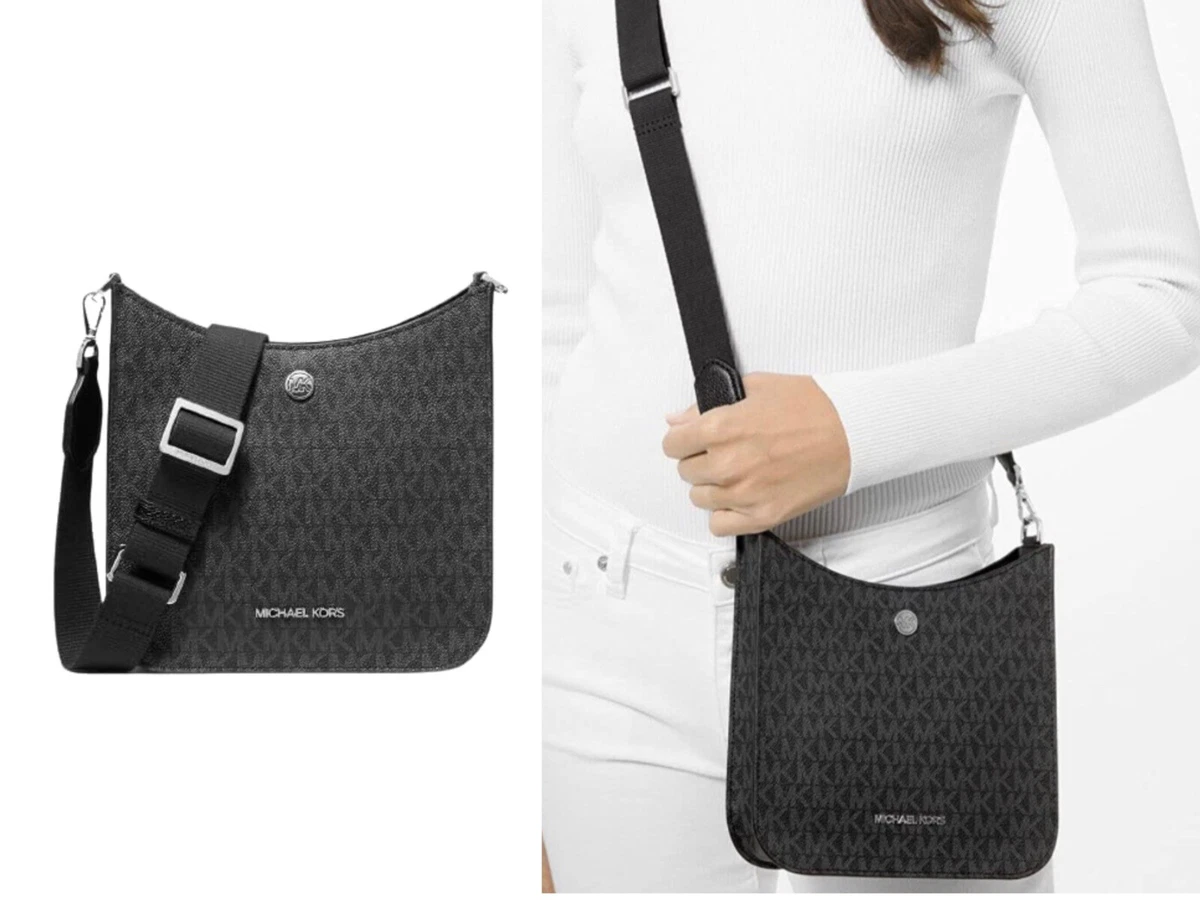 MICHAEL KORS BRILEY SMALL MESSENGER CROSSBODY SHOULDER BAG MK BLACK LOGO SILVER