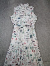 J.Crew Shirt Dress Womens 6 Petite White Green Red Blue Cotton Wrap Blouson New