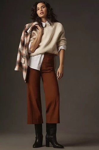 Anthropologie Maeve 30P The Colette Cropped Hose weites Bein braun neu mit Etikett 30 Petite