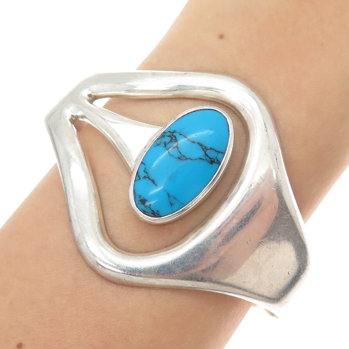 925 Sterling Silver Vintage Mexico Turquoise Modernist Bangle