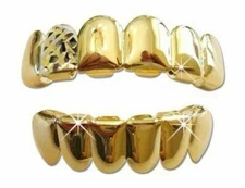 Halloween Post Malone Pimp 14K Gold GP Metal Mouth Teeth Tooth Grillz Set +Molds