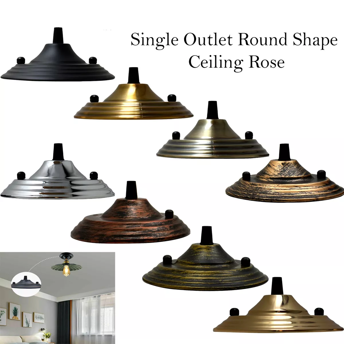 Single Outlet Round Shape Ceiling Rose Pendent Light Fixture 140mm x 40mm