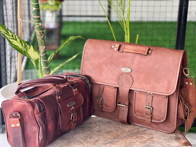 Gratis 16 '' Duffle Herren Leder Vintage Schultertasche Laptop Tasche Aktentasche