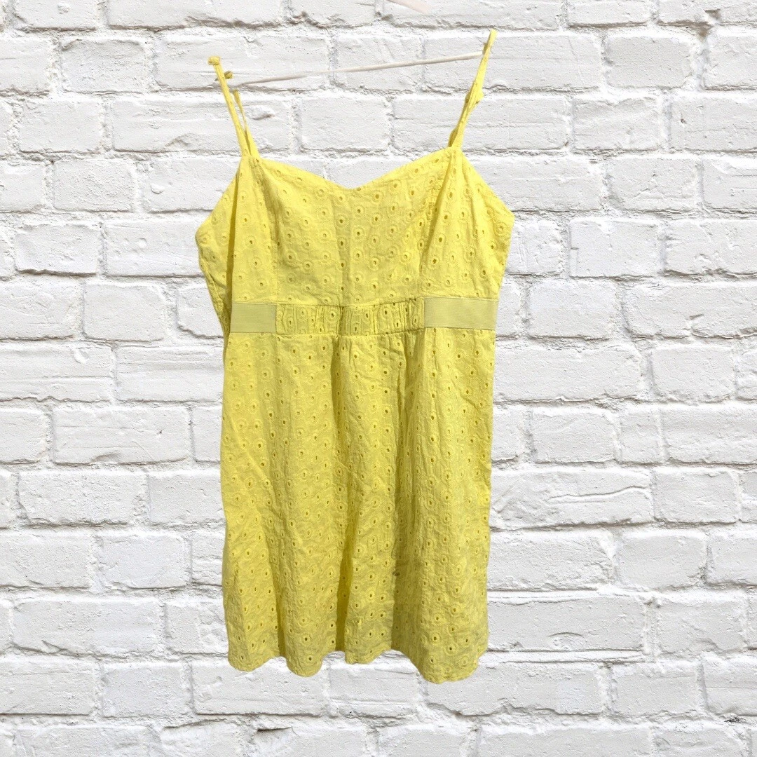 Crossroads 16 Mini Eyelet Yellow Dress Sweet Summer Short Beach | eBay