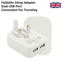 Fast Charging Folding Plug 3-Pin Wall Charger Adapter Dual USB Port 2A 2 AMP UK