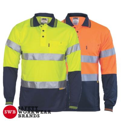 DNC Workwear Mens Hi Vis Day Night Cool Polo Shirt 3M Reflective Tape L ...