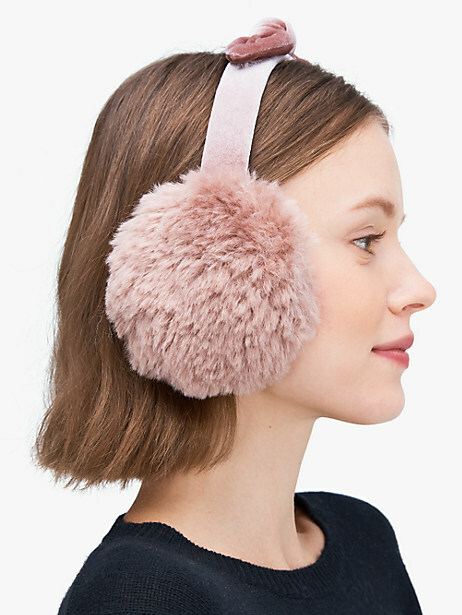New KATE SPADE NEW YORK pointy bow faux fur earmuffs, PALE  display picture 3