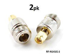 2-PACK SMA Male Gold Plug to N Female Jack RF Adapter, CablesOnline RF-N141G-2