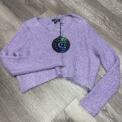 Horoscopez Purple Fuzzy Crop Sweater NWT