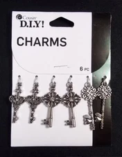 Cousin DIY silver tone CHARMS keys 6 pcs NEW
