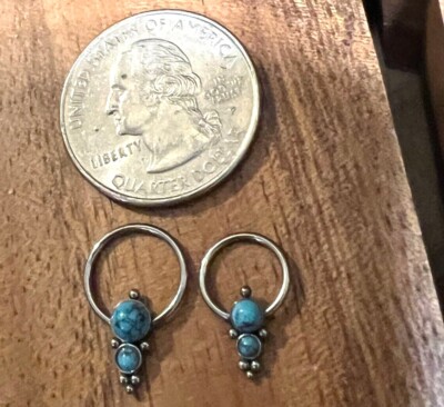 SINGLE S. STEEL CBR TURQUOISE SEPTUM RING NIPPLE EAR GAUGES HOOPS