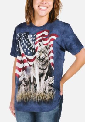 [NG] ANIMAL WAPPEN SEMI-OVER FIT T-SHIRT ★大人気★ The Mountain American Flag Wolf Proud Wolves Blue Animal