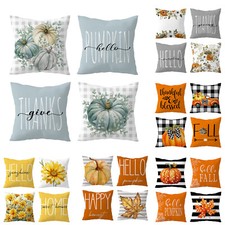 4pcs Grey Pumpkin Blue Fall Throw Pillow Case Sofa Pillowcase Cushion Cover
