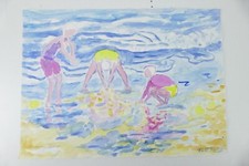 Wilhelm Klußmann Aquarell 1994 sig. Kinder am Strand 44x65cm N-1544